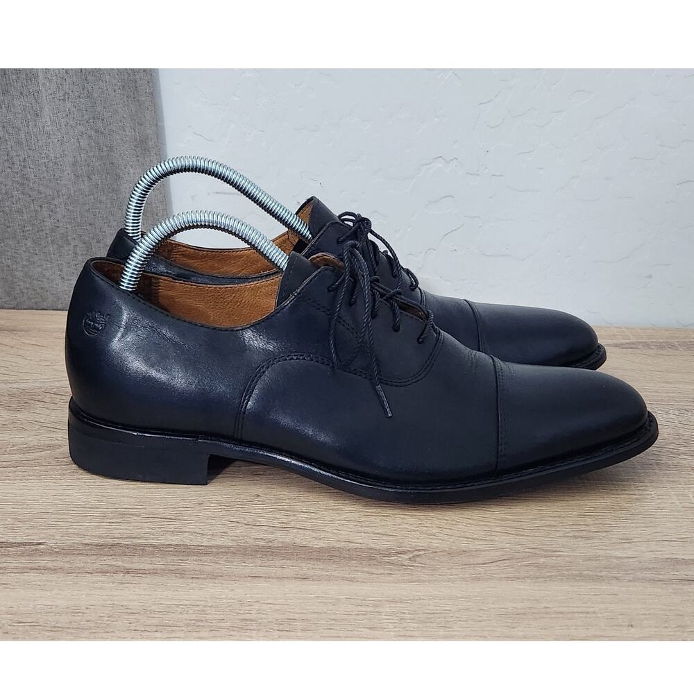 Timberland Men's 8 Black Leather Dress Suit Shoes Cap Toe Oxford Lace Up Tuxedo - Picture 2 of 12
